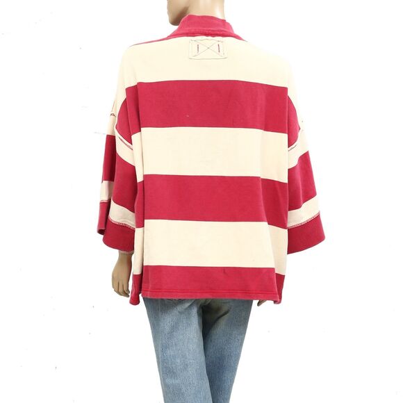 Free People We The Free Seaside Funnel Pullover Top Oversized Striped M 283934 - Picture 7 of 9